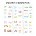 Set mit 6 bunten englischen Typografie-Aufklebern für DIY-Journaling und Scrapbooking - 6 Stück/Packung / Englisch