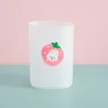Cute translucent frosted pencil holder featuring a pink rabbit strawberry 3D ornament for desk - White (Strawberry Rabbit)