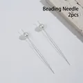 Set of two long thin metal beading needles with pearls for DIY jewelry making crafts - Beading Needle