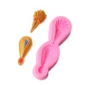 Pink silicone fondant mold with intricate floral pattern samples for DIY cake decoration - Double Hole Carved Decor Mold (50-822) / 50-822-A