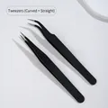 Precision black stainless steel tweezers set with straight and curved tips for DIY jewelry - Straight And Curved Tweezers