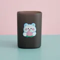 Cute translucent grey cartoon pen holder with bear motif for desk stationery storage - Black (Peach-Eating Bear)