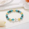 8mm natuursteen elastische kralen armband met wit kruis bedeltje voor heren en dames - Tianhe Stone Tricolor