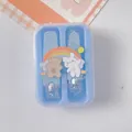 Juego de cortaúñas azul portátil con un lindo oso de dibujos animados y conejo arcoíris - Azul