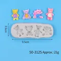 Teddy bear cartoon silicone mold for DIY resin, size 9.5x3.5cm, weight 21g - 50-3125 Gray