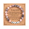 Natuurlijke 8mm roze zebrasteen kralenarmband met GIGI-letterkralen op een wenskaart - Pink Zebra - GIGI