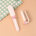Cepillo de pelo rosa plegable de dibujos animados con un lindo conejo y lazo decorativo - Lazo Conejo / Rosa