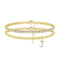 Detailed view of gold-plated double-layered anklet featuring a sparkling 'J' initial - Letter J (TA-BR-090) / Gold