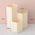 Minimalist beige 3-slot hexagonal desk organizer for pens and makeup brush storage. - Beige