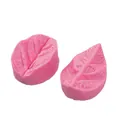 Pink leaf-shaped silicone mold set with detailed vein textures for fondant cake decoration - Delicate Leaf Vein Style (50-970-A) / Pink