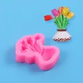 Stampo in silicone a forma di vaso di tulipani rosa per torte fondente fai da te - 50-3139-A (6.4x7cm)