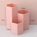 Minimalist pink hexagonal multi-compartment desktop organizer with size annotations - Pink