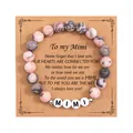 Handgemaakte 8mm roze zebra natuursteen kralenarmband met MIMI-letters en een geschenkkaart - Pink Zebra - MIMI