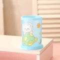 Porte-stylo rond bleu avec motif d'ours et de planète mignon pour l'organisation du bureau - Lapin planète
