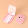 Cute pink portable makeup mirror with comb set featuring 3D cartoon eyes design for girls - Big Eyes Decor Style / Pink