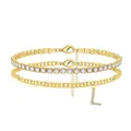 Close-up detail of a layered gold anklet with a tennis chain and a sparkling initial L pendant. - Letter L (TA-BR-090) / Gold