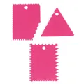 3-piece pink plastic cake scraper set with various serrated edges for baking tasks - Three-Piece Set / Rose Red