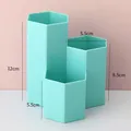 Mint green hexagonal 3-slot desk organizer for pens and brushes with 12cm height - Blue