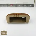 Khaki Morandi faux leather shell pencil pouch with clear window and dual rings. - Khaki