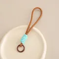 Cordon de téléphone tressé minimaliste en marron et bleu avec attache porte-clés circulaire - Café