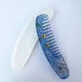 Detail showing white silicone comb mold next to a blue glitter finished resin comb - No. 2 Comb Mold (50-838-D) / White
