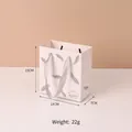 Minimalist white paper gift bag with silver feather patterns and silver ribbon handles - Small (14x7x15cm)