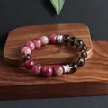 Pulsera de piedras naturales con turmalina rosa y cuentas de cuarzo ahumado. - Pulsera Patchwork de Turmalina Rosa y Cuarzo Ahumado