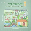 Premium A5 spiral release paper notebook with green cartoon illustration and yellow spatula tool - Stay Happy / A5