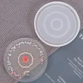 Detailed view of round silicone coaster mold and finished floral resin art piece - Large Round (60-226)