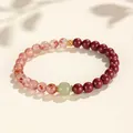 Elegant Chinese style beaded bracelet with red cinnabar, agate and green jade beads - Purple Gold Cinnabar Southern Red Agate Nephrite Jade Style