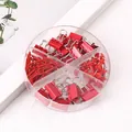 Red office stationery set with binder clips and push pins in a clear organizer - Stationery Storage Box Combo / Red