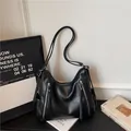 Elegant large capacity black PU leather hobo shoulder bag with stylish zipper tassels - 29*11*17 / Black