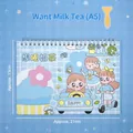 Cute A5 cartoon release paper spiral notebook for stickers with yellow scraper tool included - Milk Tea Time / A5