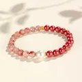 Red cinnabar South Red agate beaded bracelet with a large white shell pearl bead - Empress Cinnabar Southern Red Agate Artificial Pearl Style