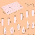 Specifiche dettagliate delle dimensioni per vari stampi in silicone per gioielli in resina - Gruppo di stampi per attrezzi da 123 pezzi (81063)