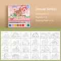 Kids watercolor painting set house series includes 8 colors brush and 24 sheets - House Watercolor