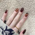 Glänzende dunkelbraune und Bernstein-Schildpatt-Kunstnägel für Herbst und Winter - R814 Karamell-Bernstein