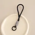 Cordon porte-clés tressé minimaliste noir et gris avec anneau en métal noir robuste - Noir