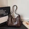 Stylish dark brown underarm bag with large capacity and decorative front zippers - 29*11*17 / Coffee