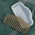 Silicone mold for DIY crystal comb crafts featuring a gold glitter resin comb sample - Wide Tooth Comb Mold (50-2043) / White
