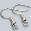 Silver fishhook earring wires with coil and ball for DIY jewelry making accessories - Earring Hook (P3-B-10) / 10 Pieces Pack / White Gold