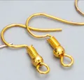 High-quality golden earring hooks for DIY jewelry making featuring coil and ball details - Earring Hook (P3-A-50) / 50 Pieces / Gold