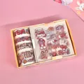 Kawaii sticker and washi tape gift set with cute chef girl and rabbit theme in pink box - Delicious Pastry