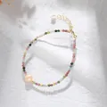 Elegant natural tourmaline beaded bracelet with a single pearl and 14K gold plated clasp - Artificial Pearl Bead Tourmaline Style