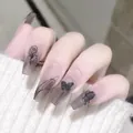 Rauchgraue, halbtransparente Kunstnägel mit Schmetterlings- und Rosenmustern - Getrocknete Rose (R511)