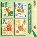 Set of four cute Capybara 64k soft cover notebooks with diverse cartoon themes. - Zen Capybara / 4-book Set