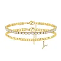 Detailed view of layered gold anklet featuring tennis chain and letter Y pendant - Letter Y (TA-BR-090) / Gold