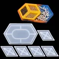 DIY hexagon and rhombus silicone mold set for epoxy resin storage tray and jewelry base - Hexagon Storage Box Set (60-552) / 6-Piece Set