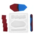 Moule en silicone pour barrettes DIY avec échantillons finis en résine rouge et bleue - Moule à Barrette Géométrique à Étages (60-381) / 1 Pièce
