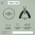 Σετ DIY κοσμημάτων λευκόχρυσου με σύρμα 1μ, πένσα και διάφορα μεταλλικά εξαρτήματα - Σετ Κουμπώματος με Ελατήριο (με Πένσα) / Σύρμα 0,4mm x 1m + Σωλήνες Τοποθέτησης + Κούμπωμα σχήματος U / Λευκόχρυσο